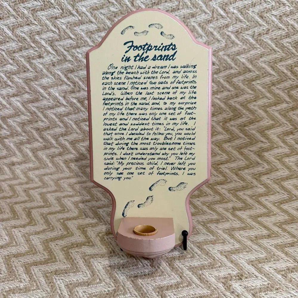 Vintage 1989 Artmark Chicago Footprints in the Sand Wall Plaque Candle Holder